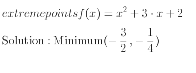 The extreme points of f(x)=x^2+3*x+2 are Minimum(-3/2 ,-1/4)